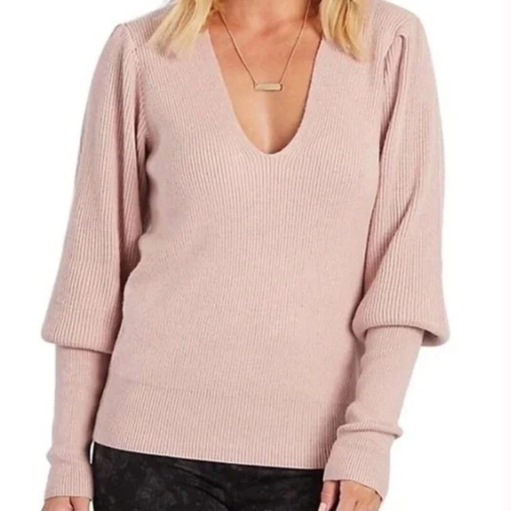 Free People Gingersnap Ribbed Tunic Sweater Pink V-Neck Long Sleeve Size M